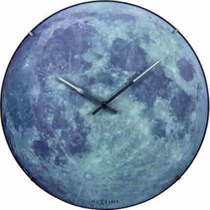 Nextime Ne-3164 Wandklok Dia. 35 Cm, Bol Glas, 'Blauw Moon Dome'